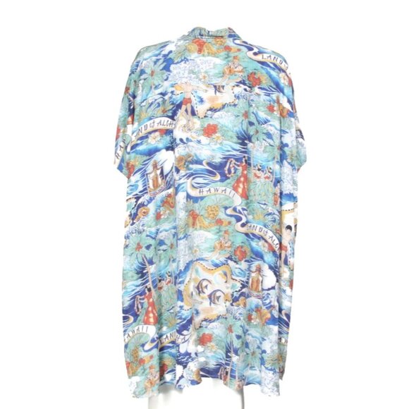 R13 Blue Hawaiian Beach Aloha Oversize Button Up Shirt Dress Japan sz Small /417 - Picture 7 of 12